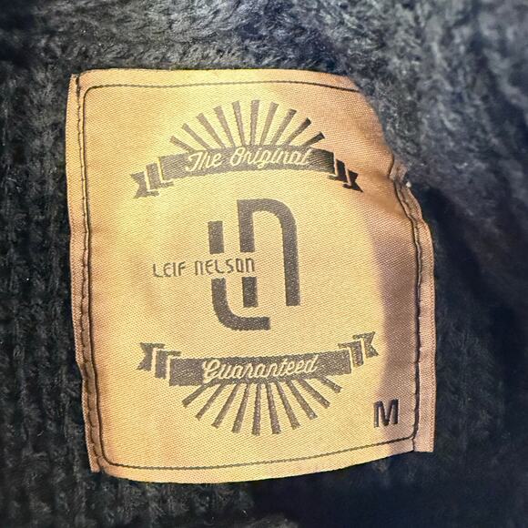 Leif Nelson medium men toggle Cozy Cabin Black sweater chunky knit fisherman - Picture 6 of 13